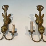 Pair of bronze wall sconces with dolphins by Maison Jansen