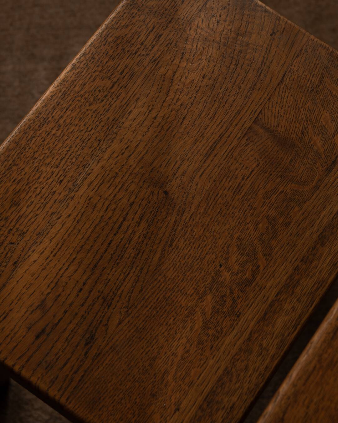 Vintage Oak Nesting Tables (Set of 3) – Rustic Modernist Side Tables, 1970s