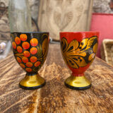 2 wooden egg cups Russian folklore