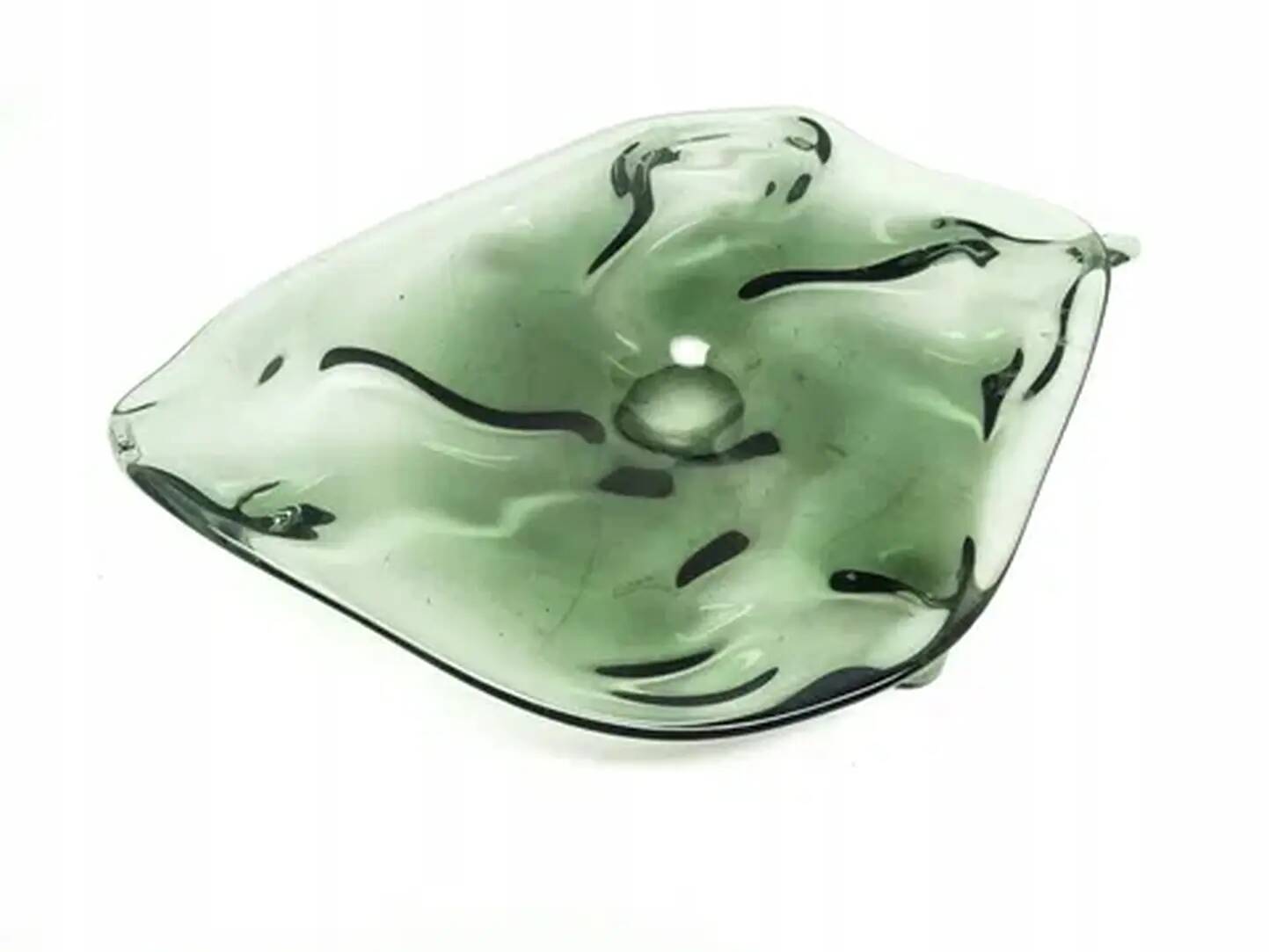 Saladier en verre écrasé, verre olive, Huta Wołomin, Pologne, années 1970