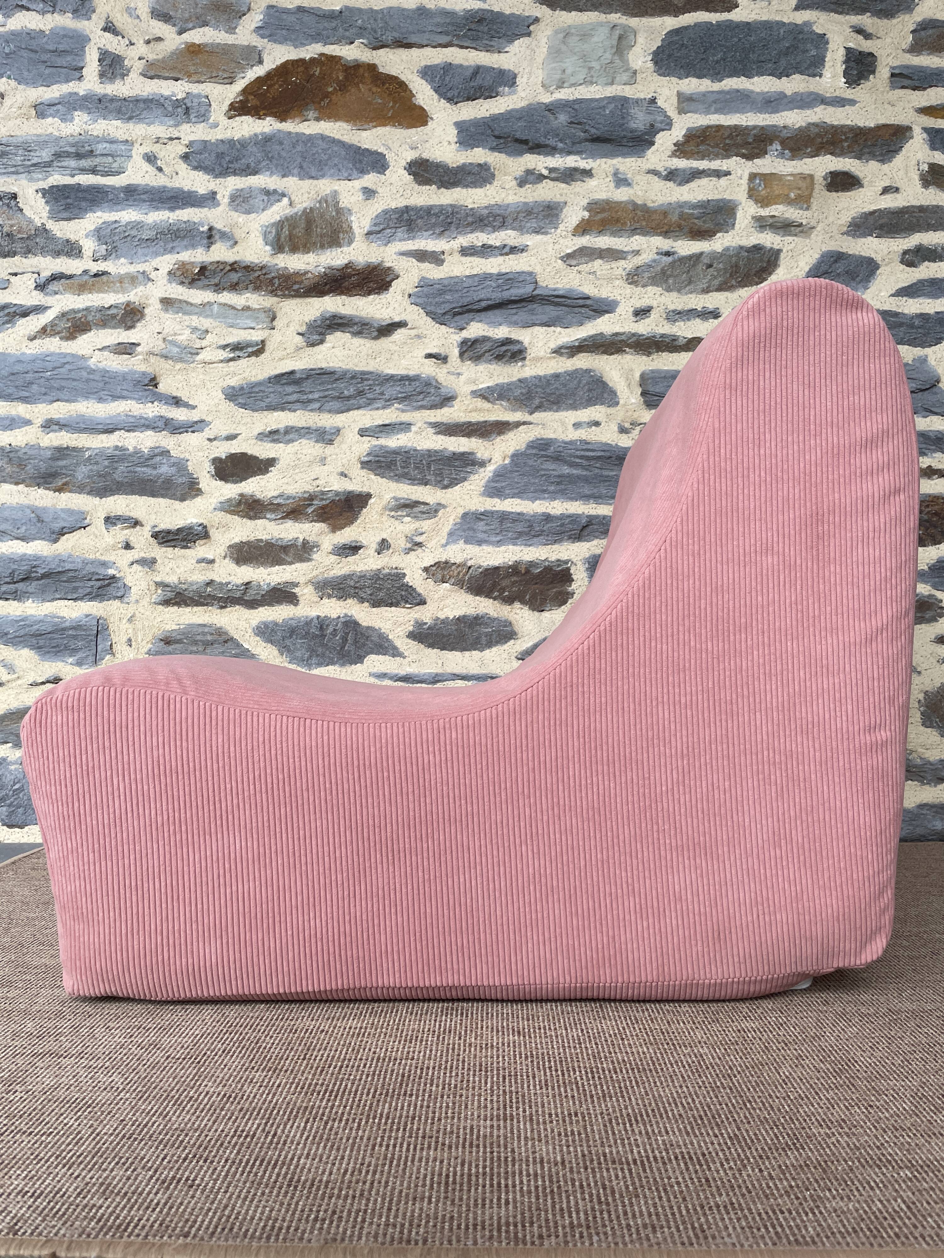Vintage pink corduroy low chair