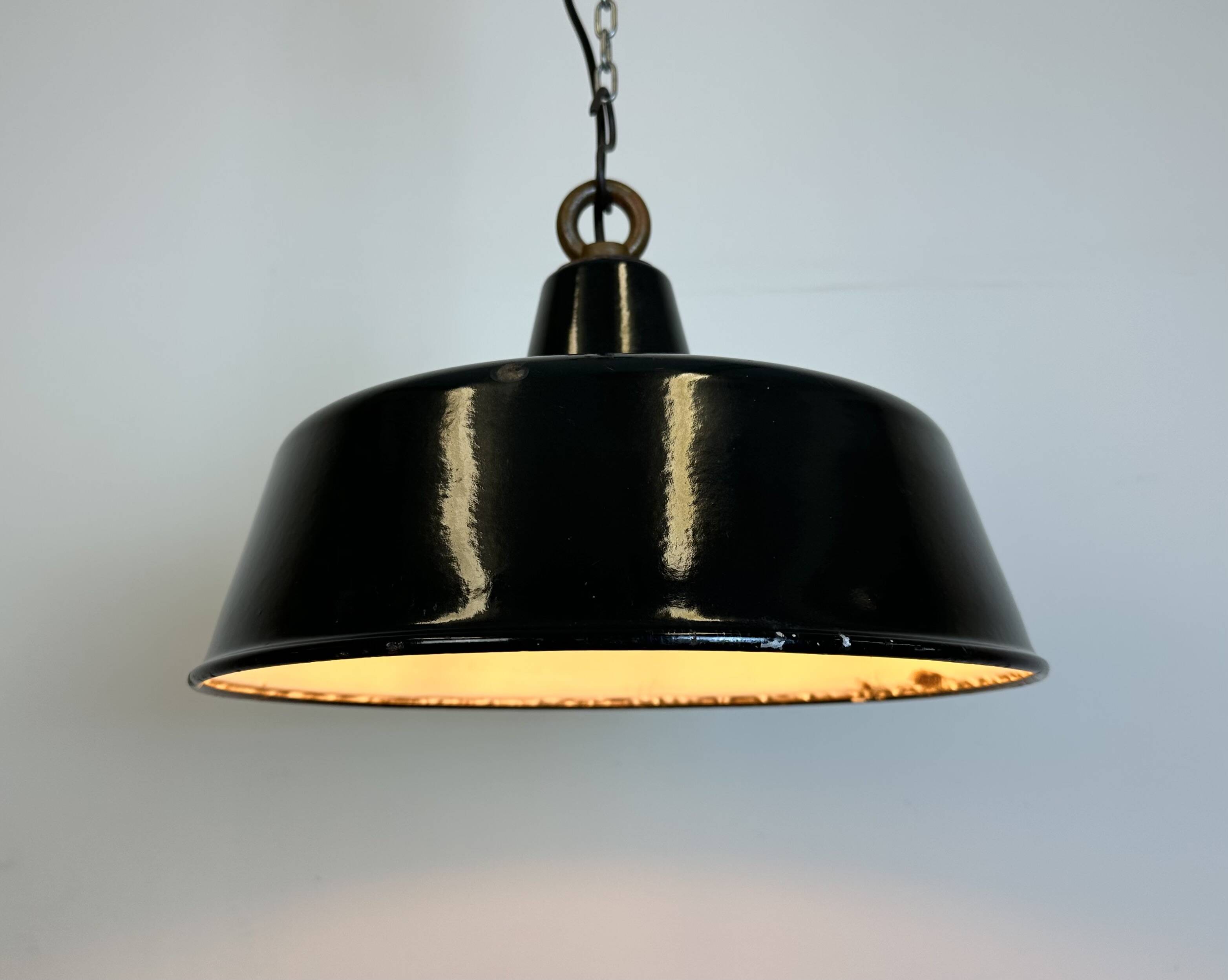 Black enamel industrial pendant lamp, 1950s