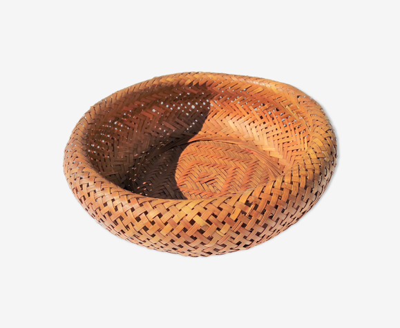Panier rond tressé mains vintage travail artisanal pour usage divers
