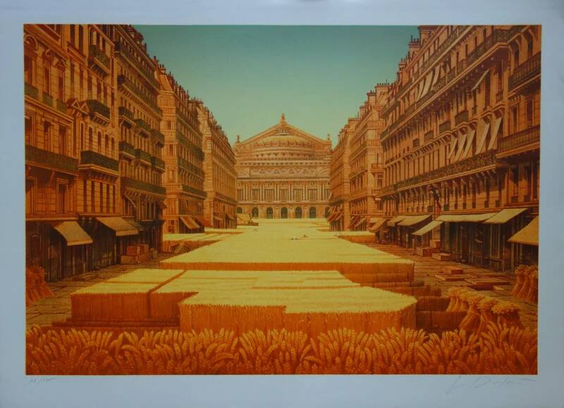 Michel Dubre: Paris Opera in a Wheat Field, original signed lithograph
