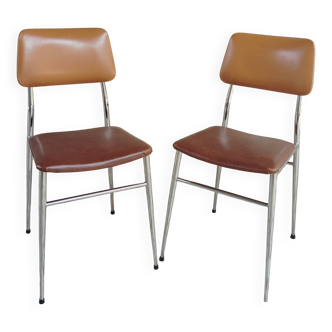 2 vintage chairs in chrome and brown leatherette