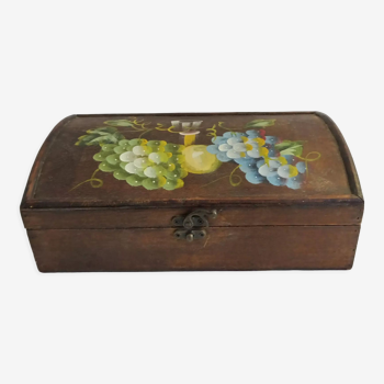 Handmade vintage wooden box painted with a reason cluster pattern, ideal for storage