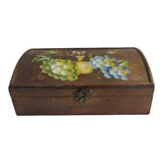 Handmade vintage wooden box painted with a reason cluster pattern, ideal for storage