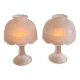 Pair of vintage Westmoreland high tealight candle holders in frosted pink satin