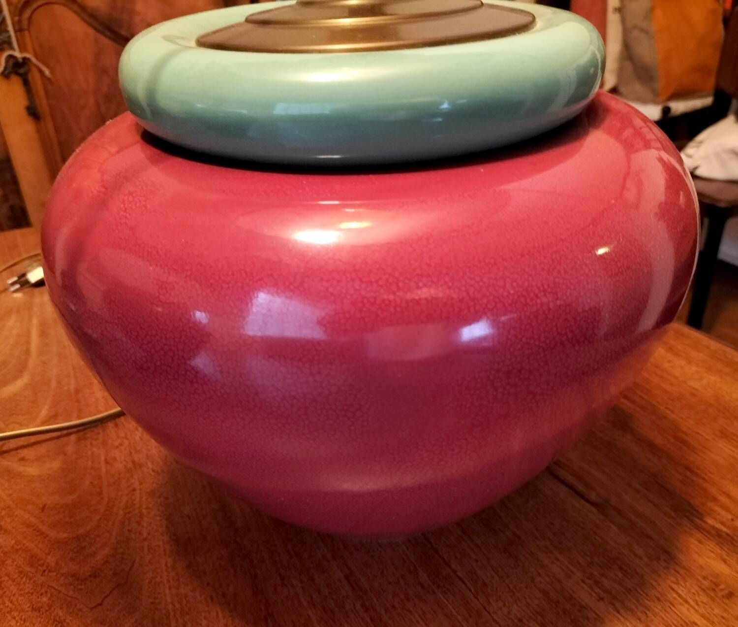 Pair of red and green ceramic lamps