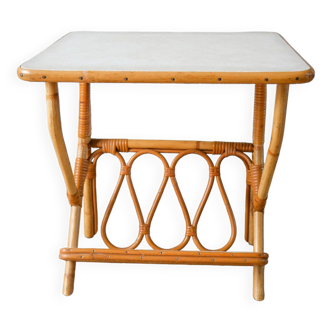 Rattan and bamboo magazine rack side table 1960