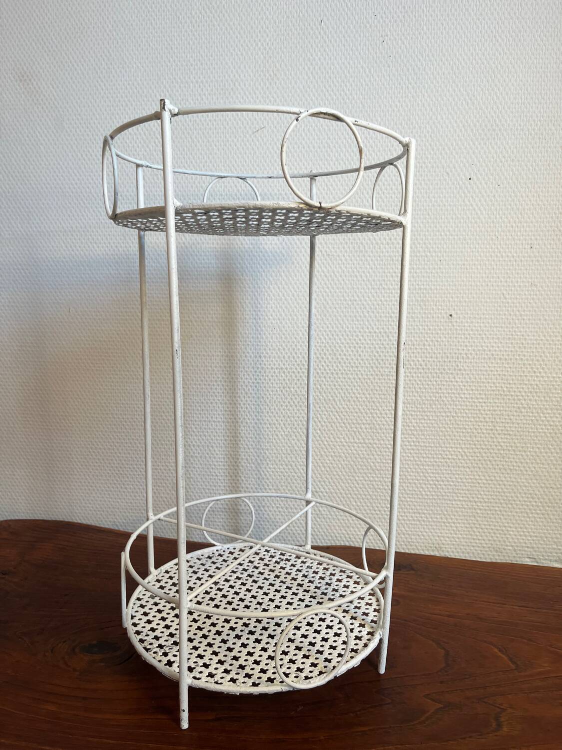 White perforated metal side table
