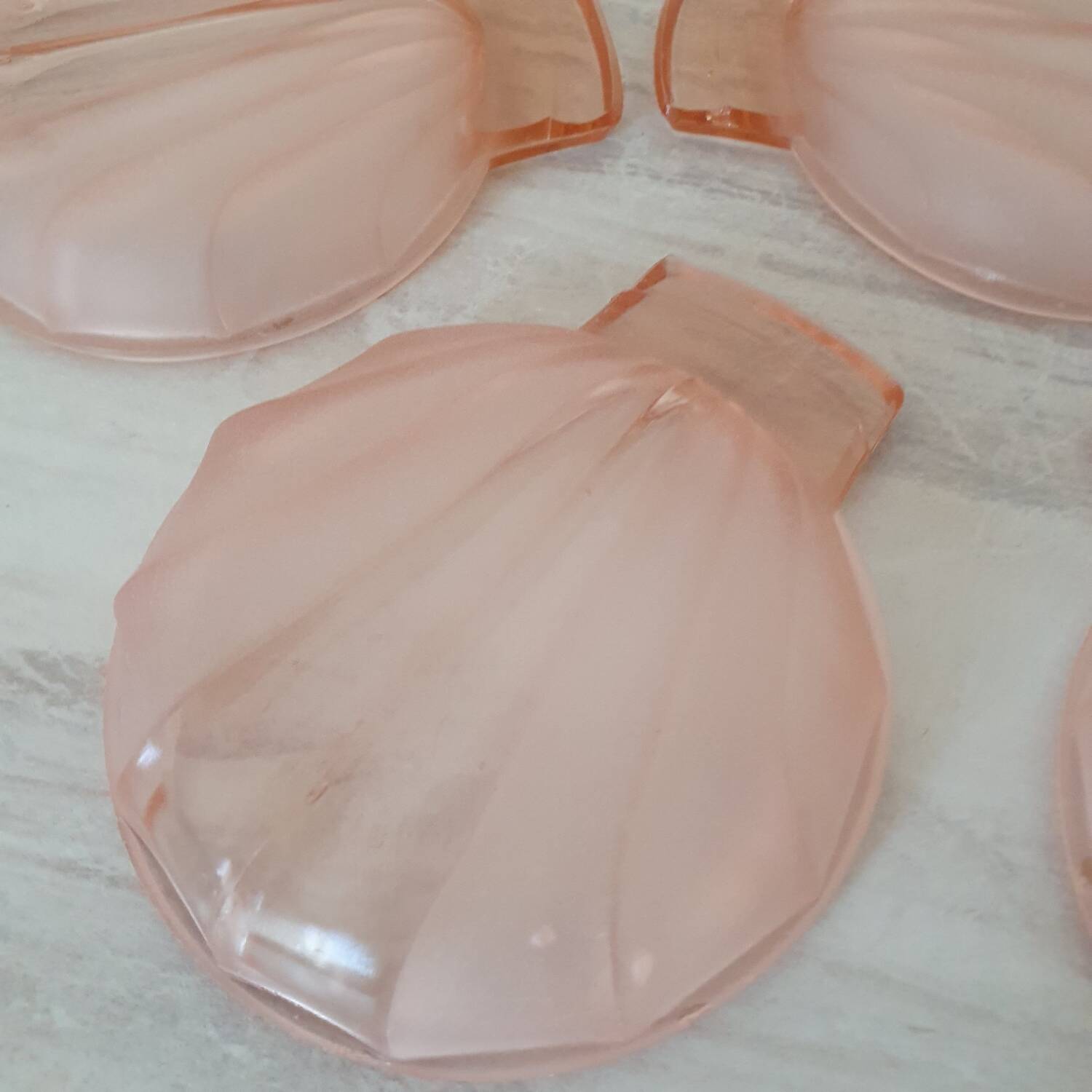 8 pink glass scallop shell bowls