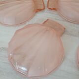 8 pink glass scallop shell bowls