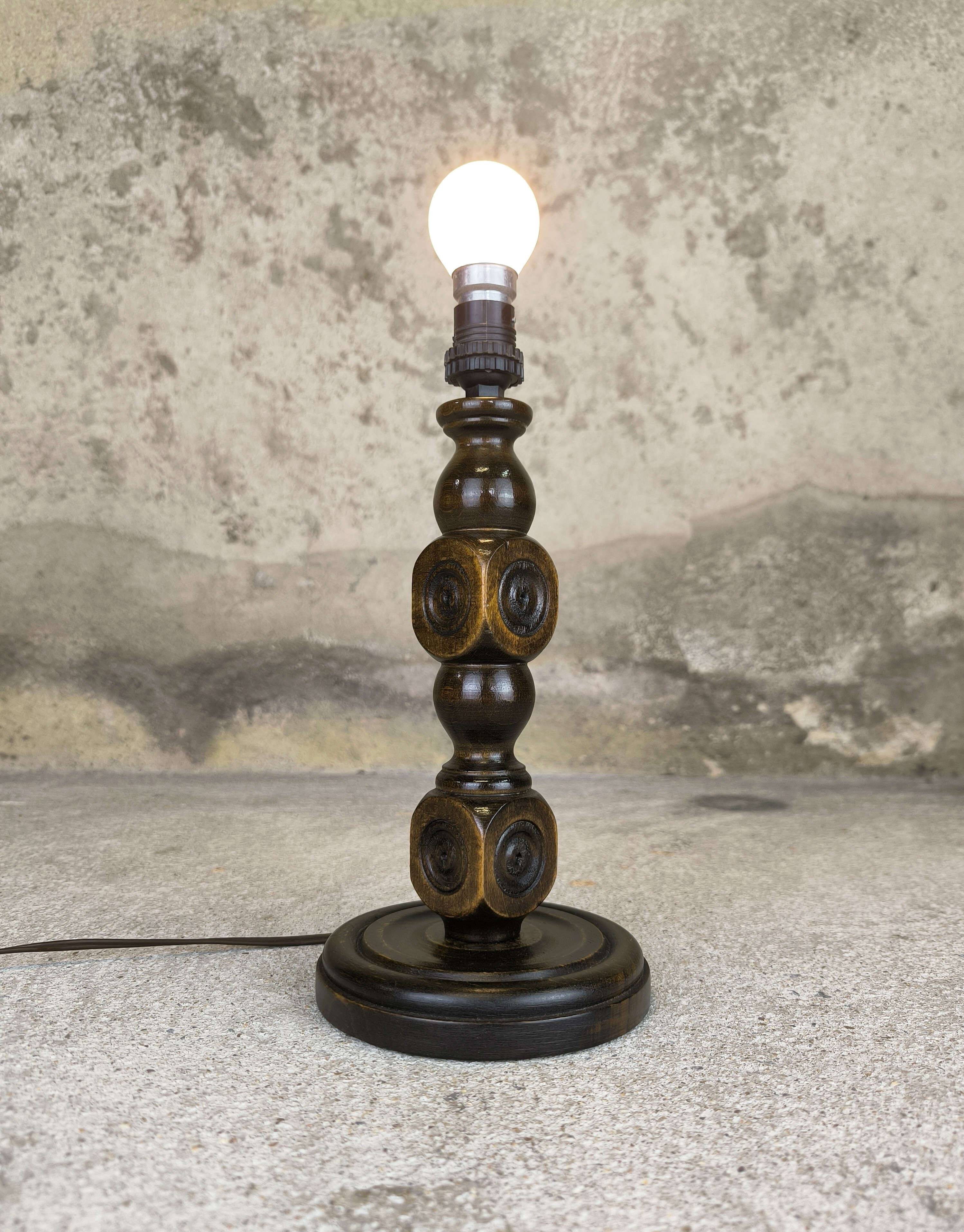 Vintage turned wood table lamp