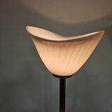 Italian floor lamp with pink Murano glass and brass foot