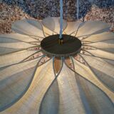 16-petal flower lamp in rattan and white linen