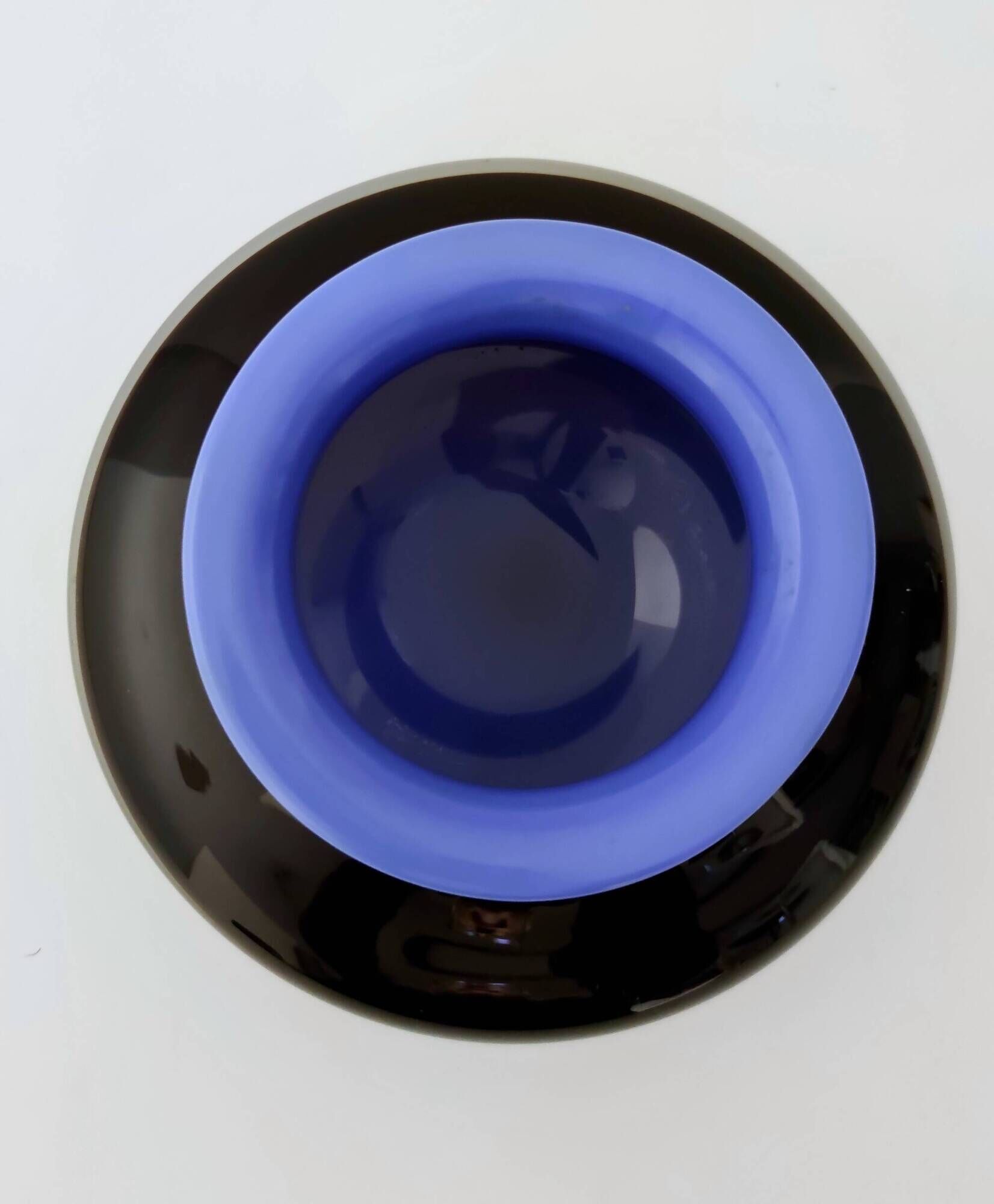 Postmodern Iridescent Black and Cornflower Blue Cased Glass Vase, Italy