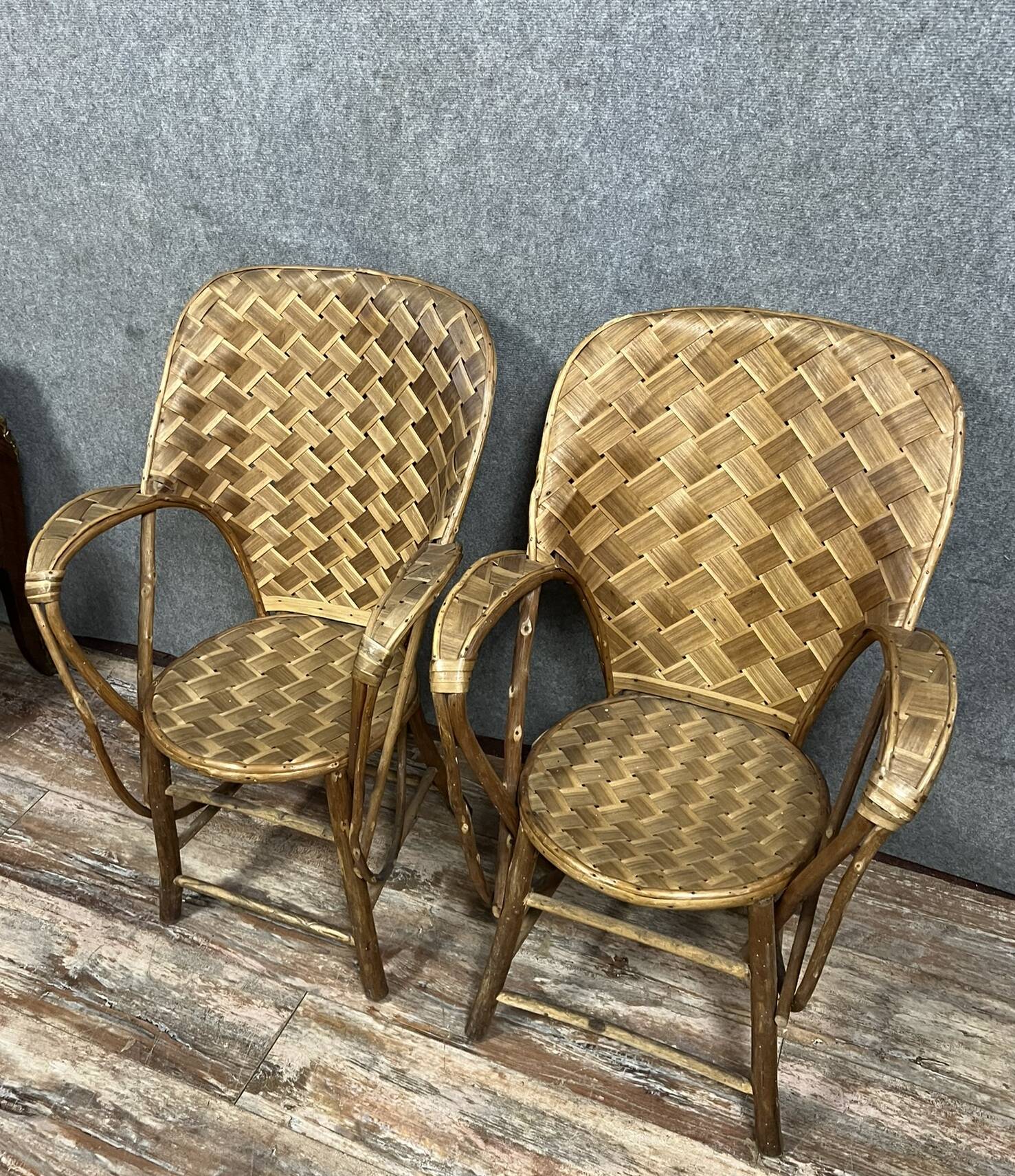 After "Le Corbusier": pair of rattan armchairs hand-made for Pascal Raffier