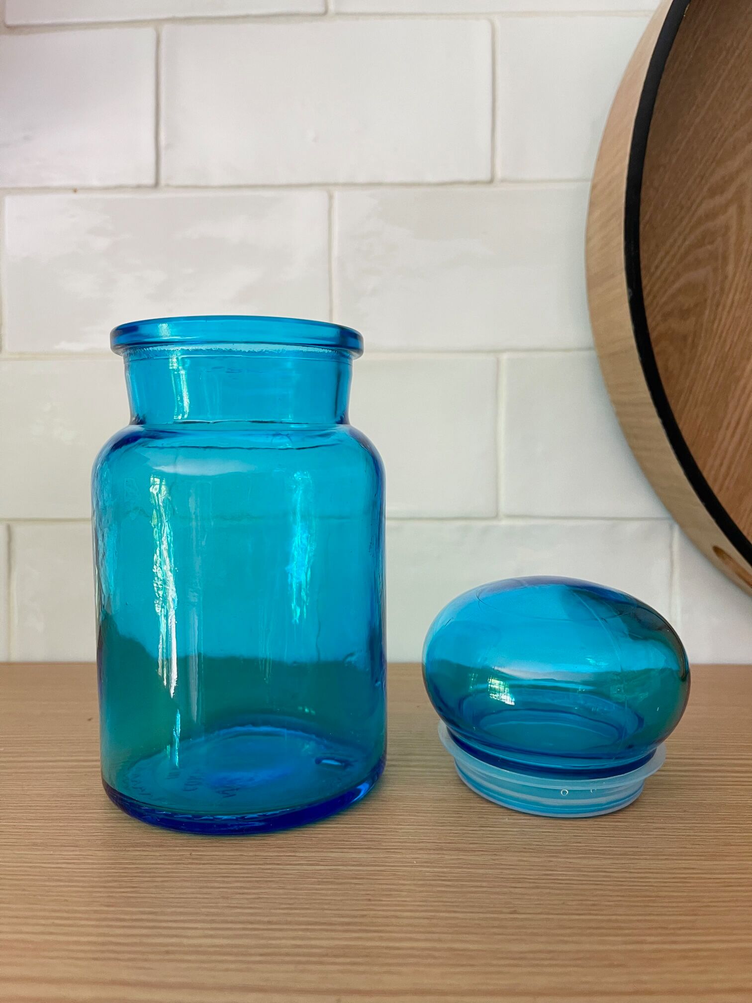 Vintage blue glass jar Made in Belgium