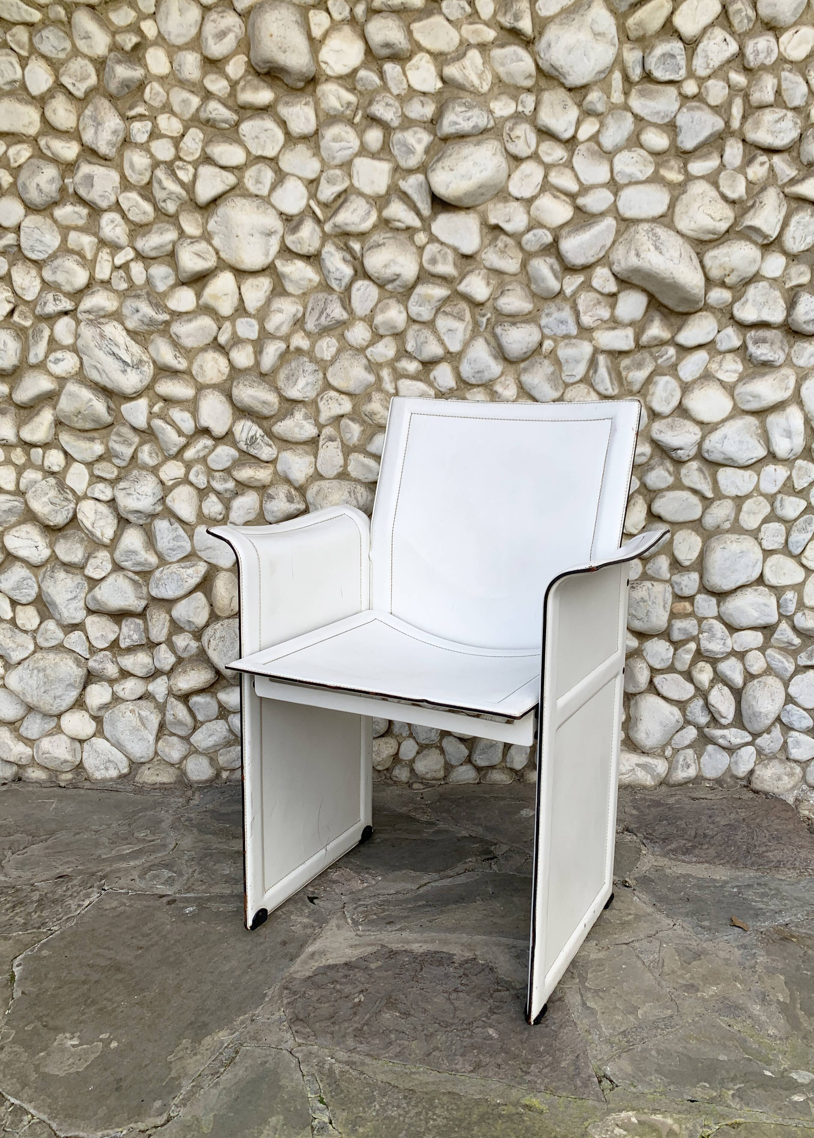 White leather armchair, Tito Agnoli for Matteo Grassi, Italy, 1970-80s