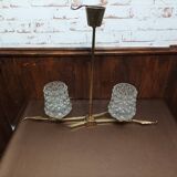 Vintage 1960s glass and brass chandelier from the 50s - 2 branches
