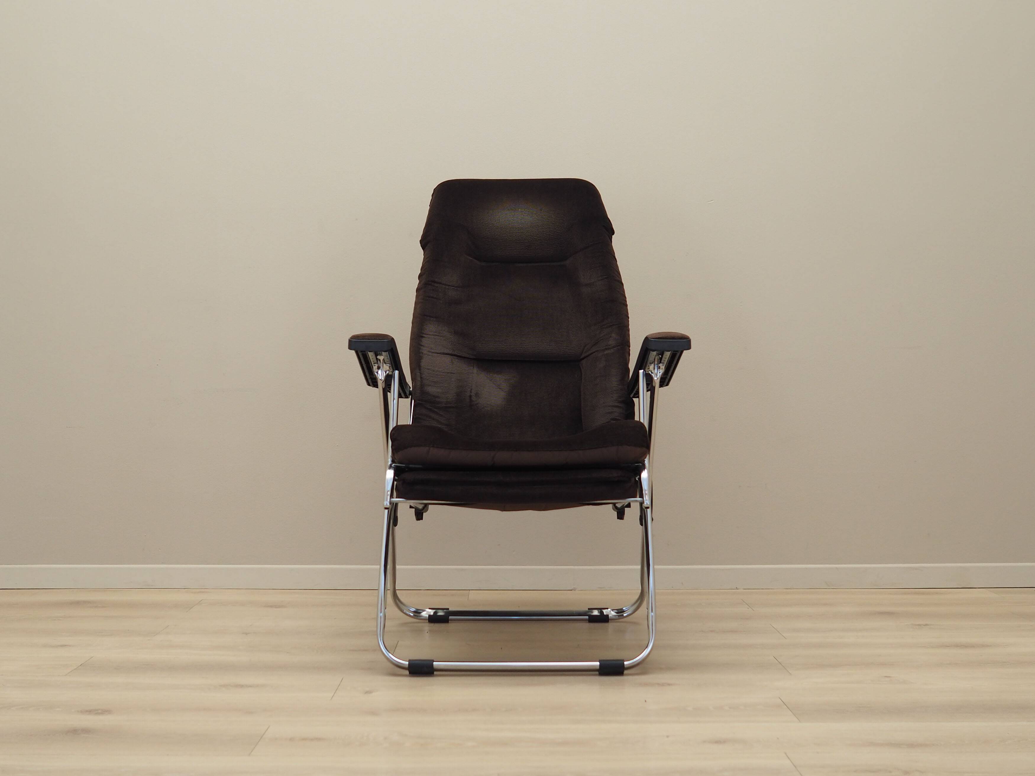 Brown velour armchair, Danish design, 1970s, production: Denmark