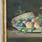 Old painting - dead natrue: fruit platter and asparagus - nineteenth - golden frame