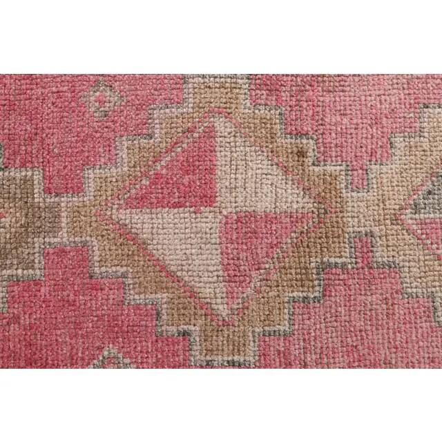 Vintage Turkish Hand-Knotted Wool Cotton Pink Runner Rug 92x364