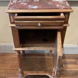 Old Henry II style bedside table in walnut with pink marble top, 19th century