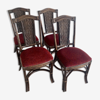 Set of 4 rattan chairs, 70s