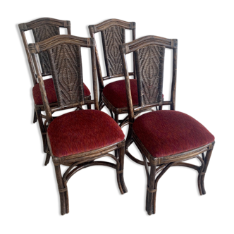 Set of 4 rattan chairs, 70s