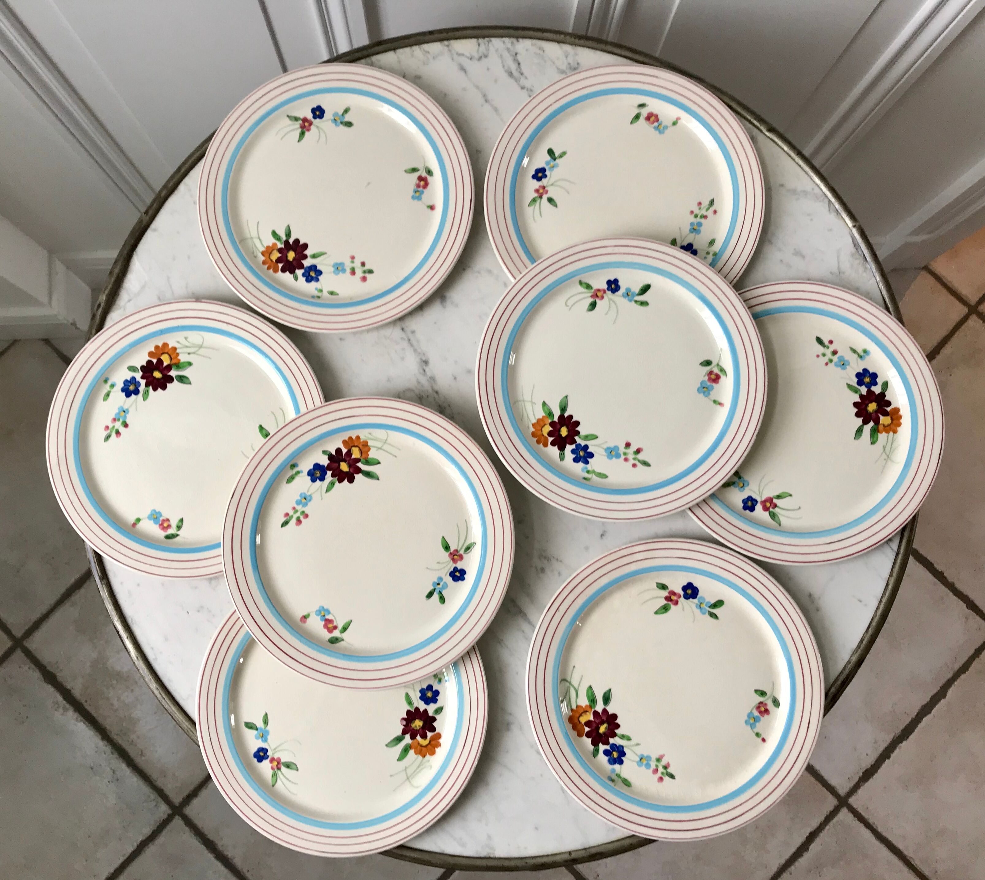 Set of 8 longchamp dessert plates hand painted 30s-40s