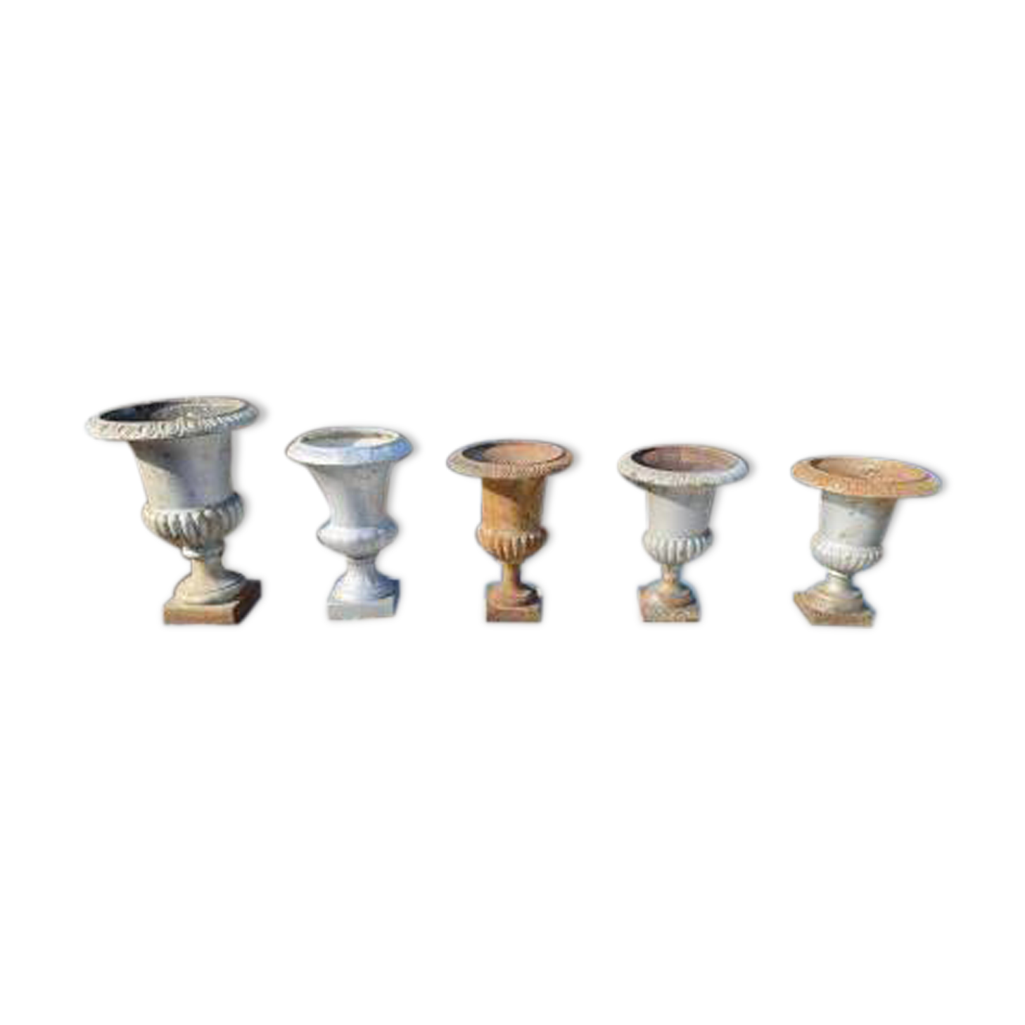1 lot of 5 Médicis vases in cast iron from 1900, Charleville - Mézières
