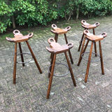 Brutalist spanish bar stools, 1970s, set of 5