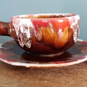 Cup, saucer, breakfast, Vallauris in flame-patterned ceramic.