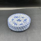 Service of 6 dessert plates, floral decoration, flowers, Japanese porcelain, Phoenix pattern, Blue, Japan