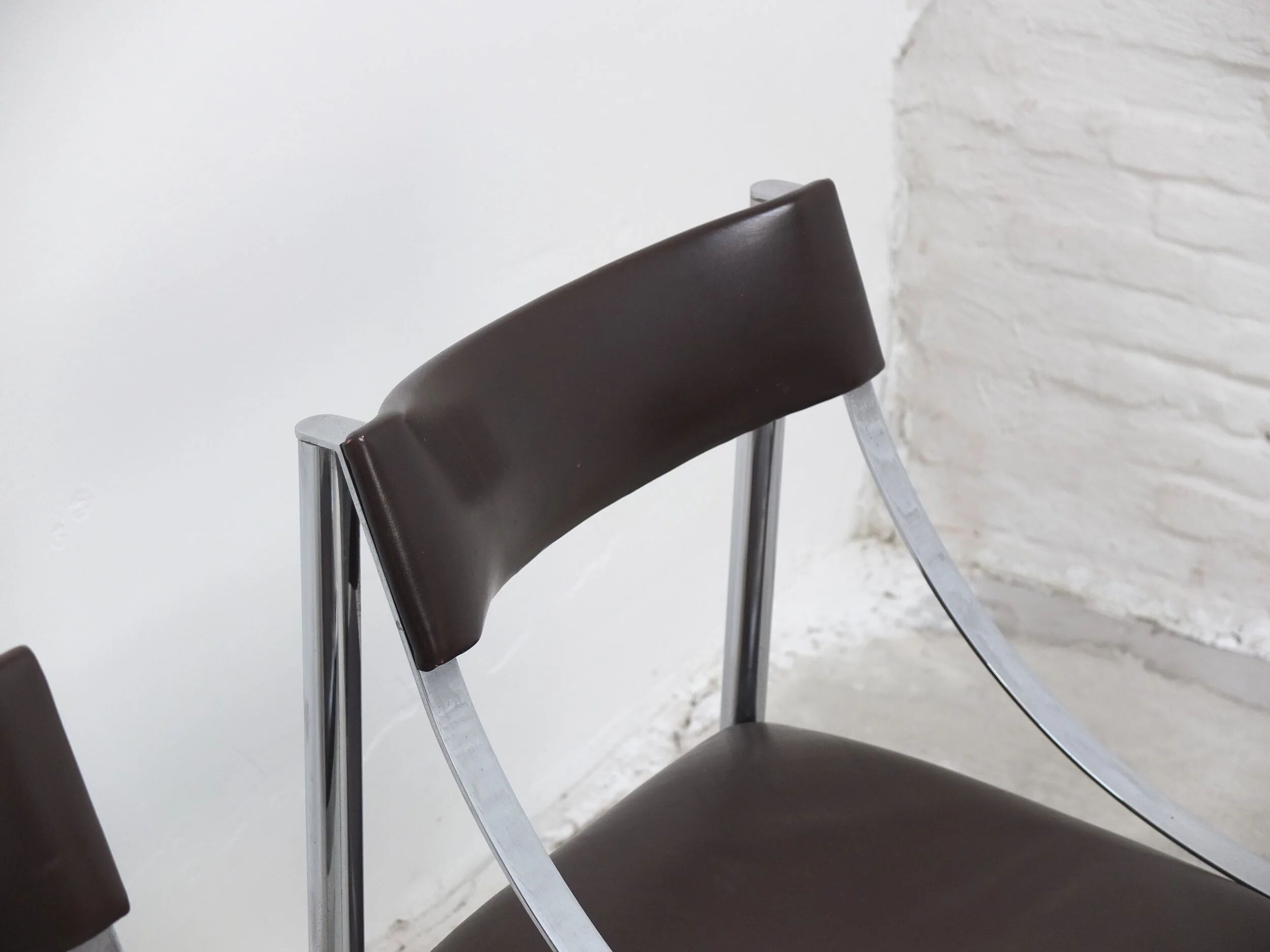 Set of 4 Italian chrome & leather dining chairs, 1970s