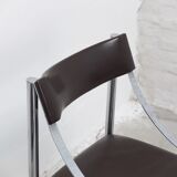 Set of 4 Italian chrome & leather dining chairs, 1970s
