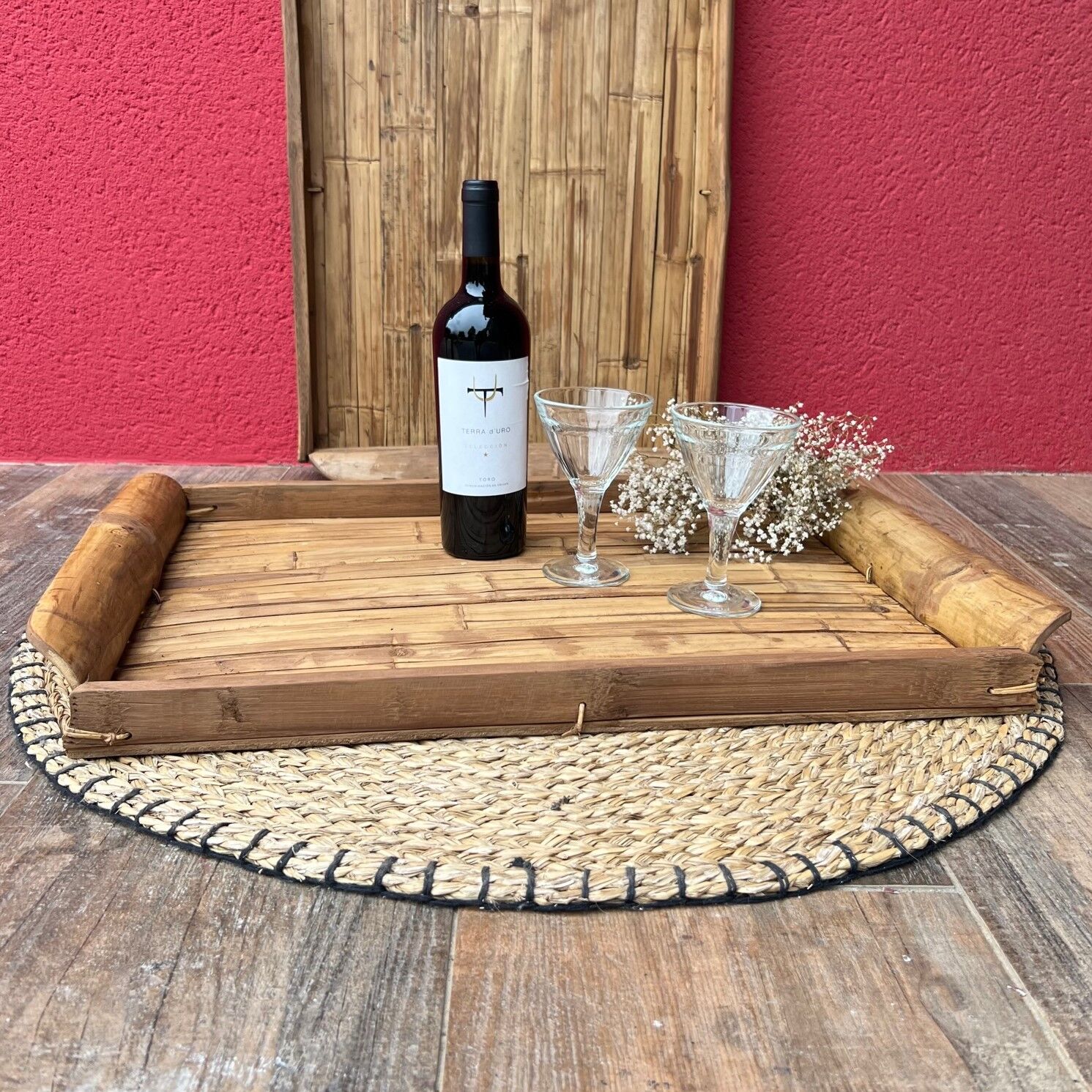 Duo of large bamboo serving trays