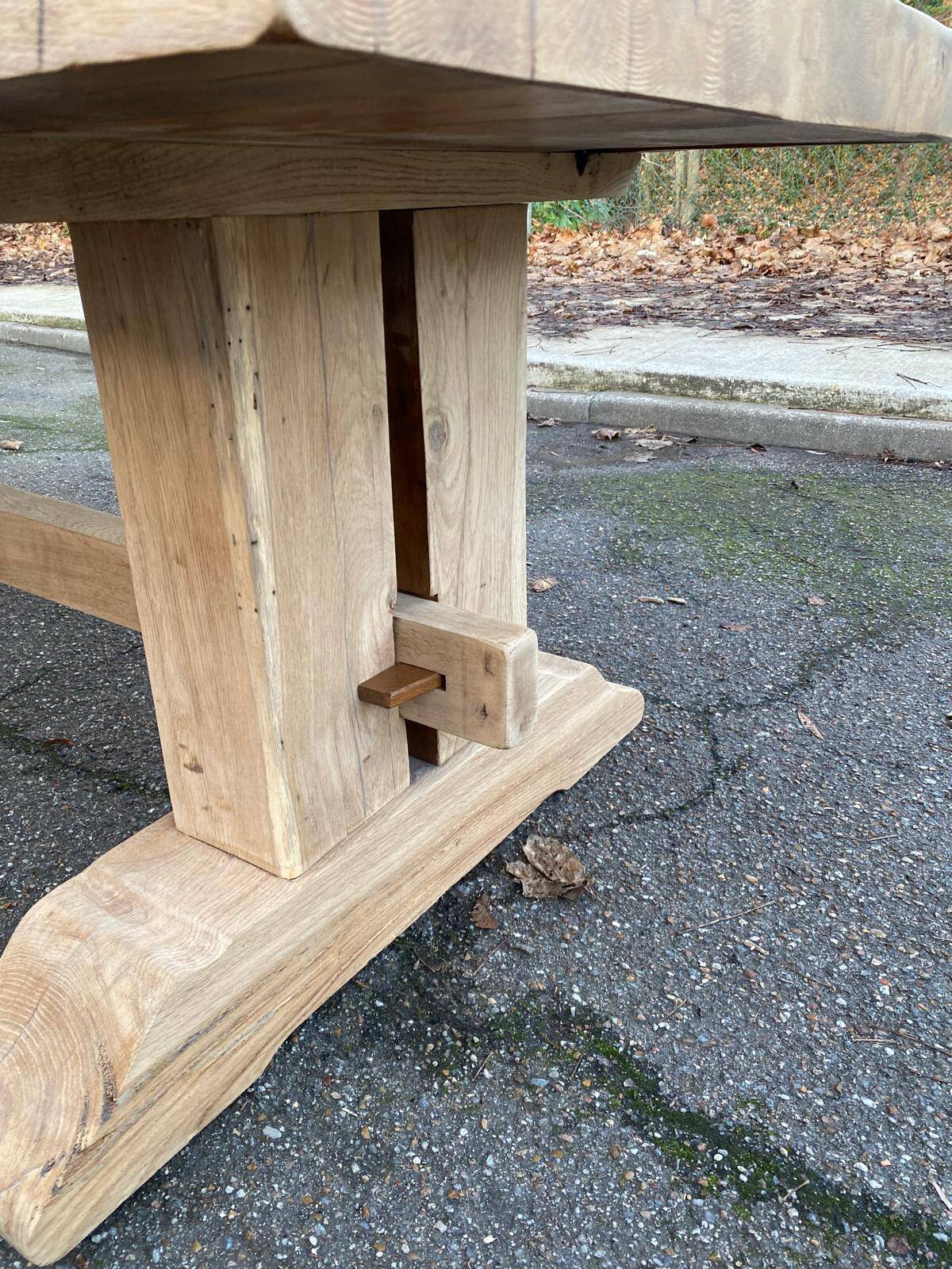 Restored 19th-century monastery dining table in solid oak, 220cm
