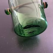 Seau à glace en verre vert et rotin