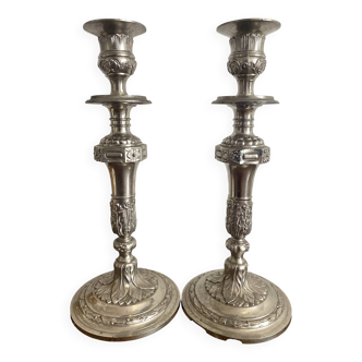 Antique silver-plated metal candlesticks