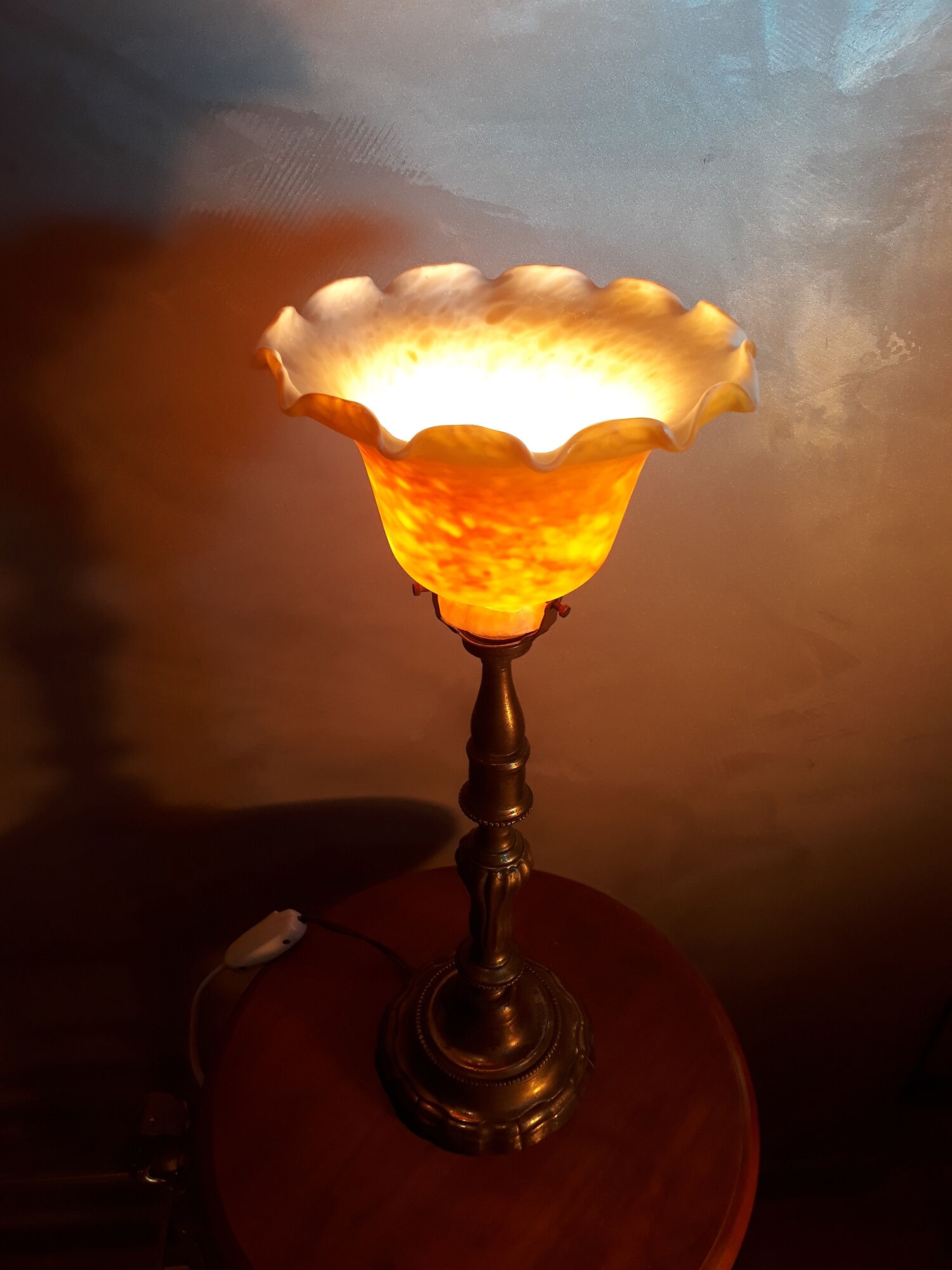 large lamp chalice brass foot and glass pate 1930 art deco