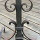 Pair of neo-gothic chenets, art ironwork, with shovel and pliers