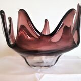 Crystal vase in the shape of a jellyfish, eggplant color with a gradient background