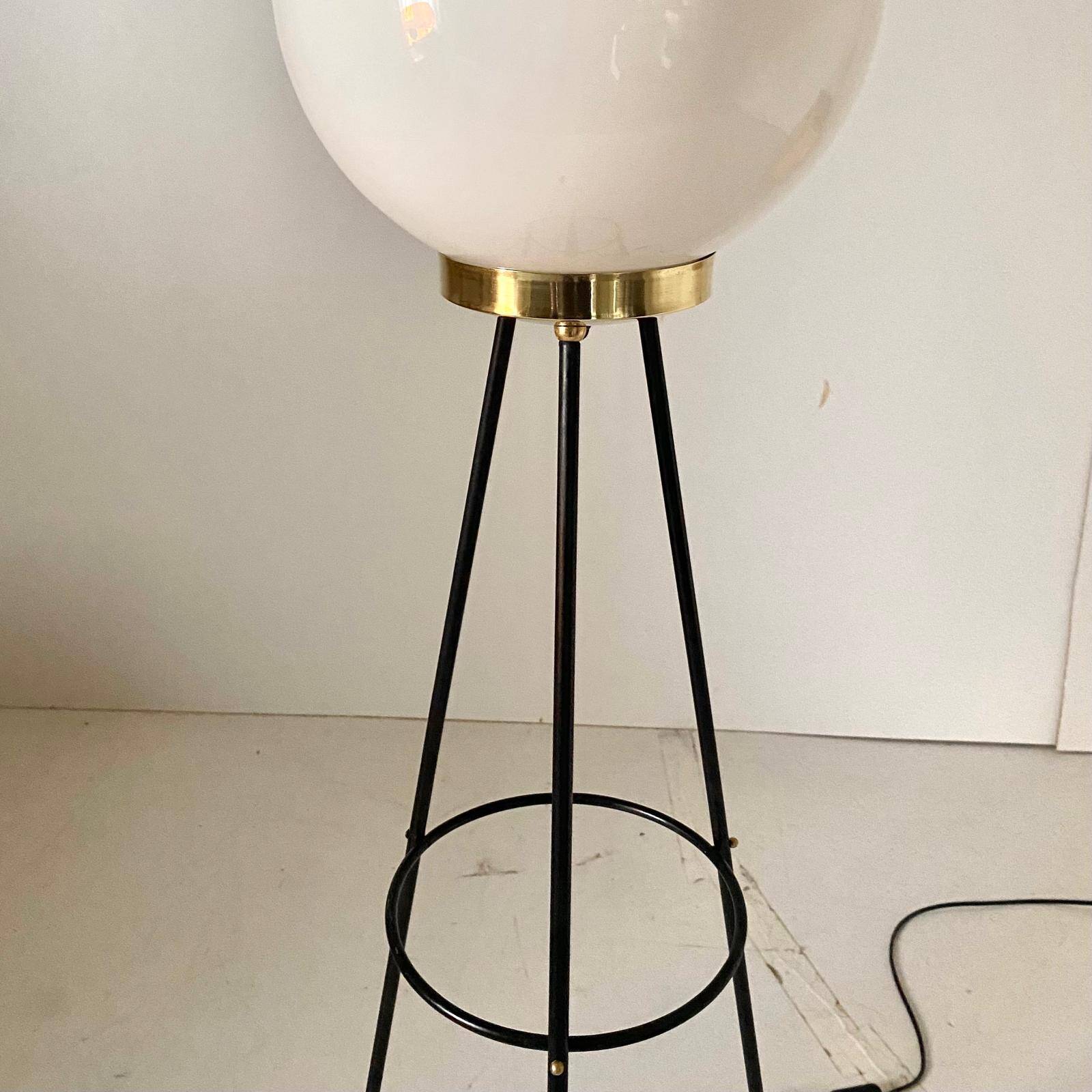 Vintage Stilnovo Floor Lamp, Opaline Glass & Iron, Italy 1950s