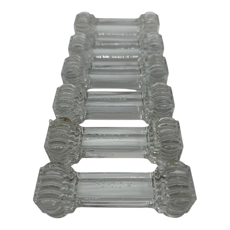 6 Portieux Art Deco knife rests in transparent moulded glass, French glassware from the 1930s.