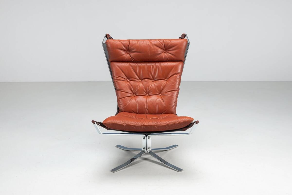 Sigurd Ressell Falcon lounge chair leather and metal Vatne Norway 1970