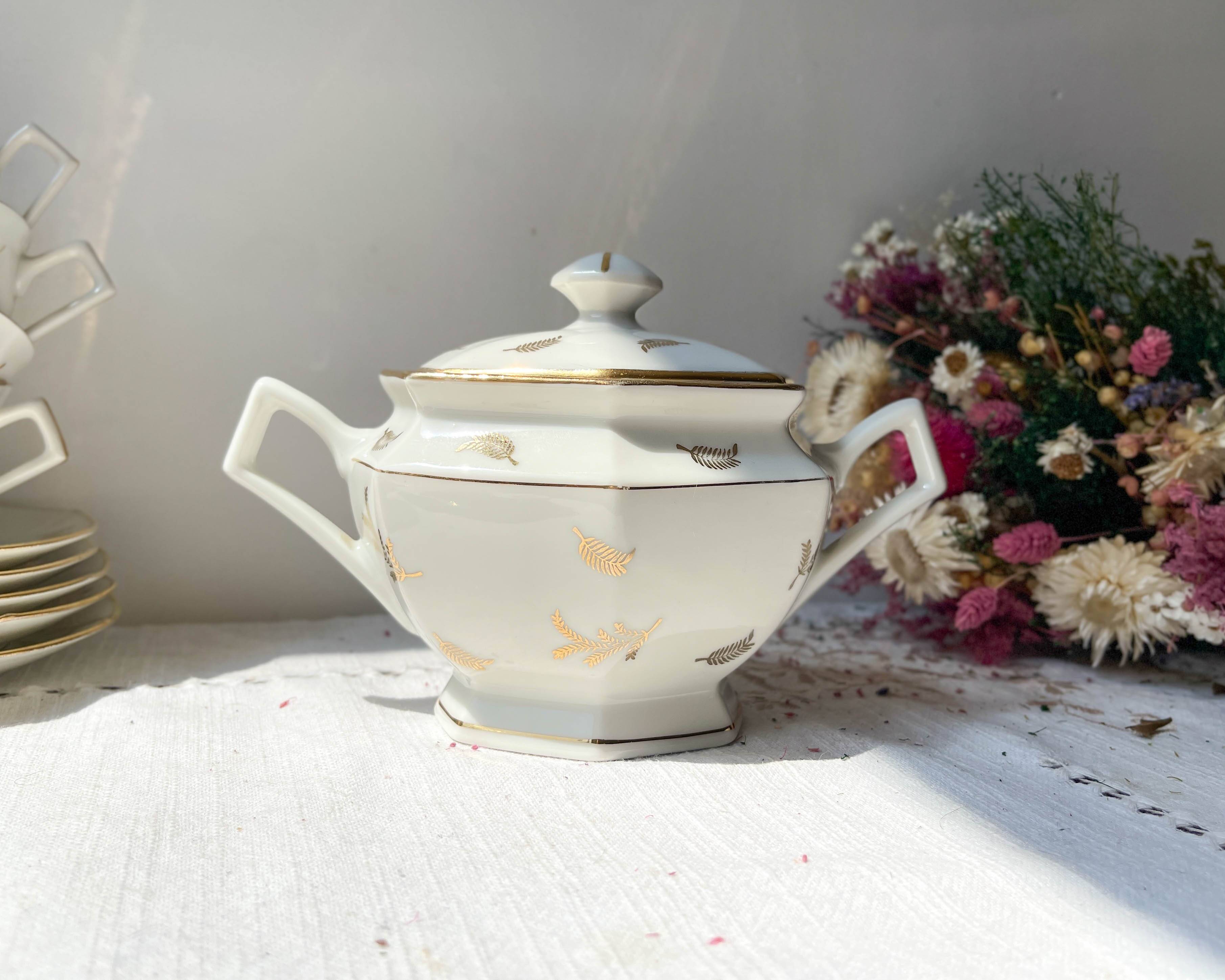 Vintage tea/coffee set in white porcelain with Limoges gold trim