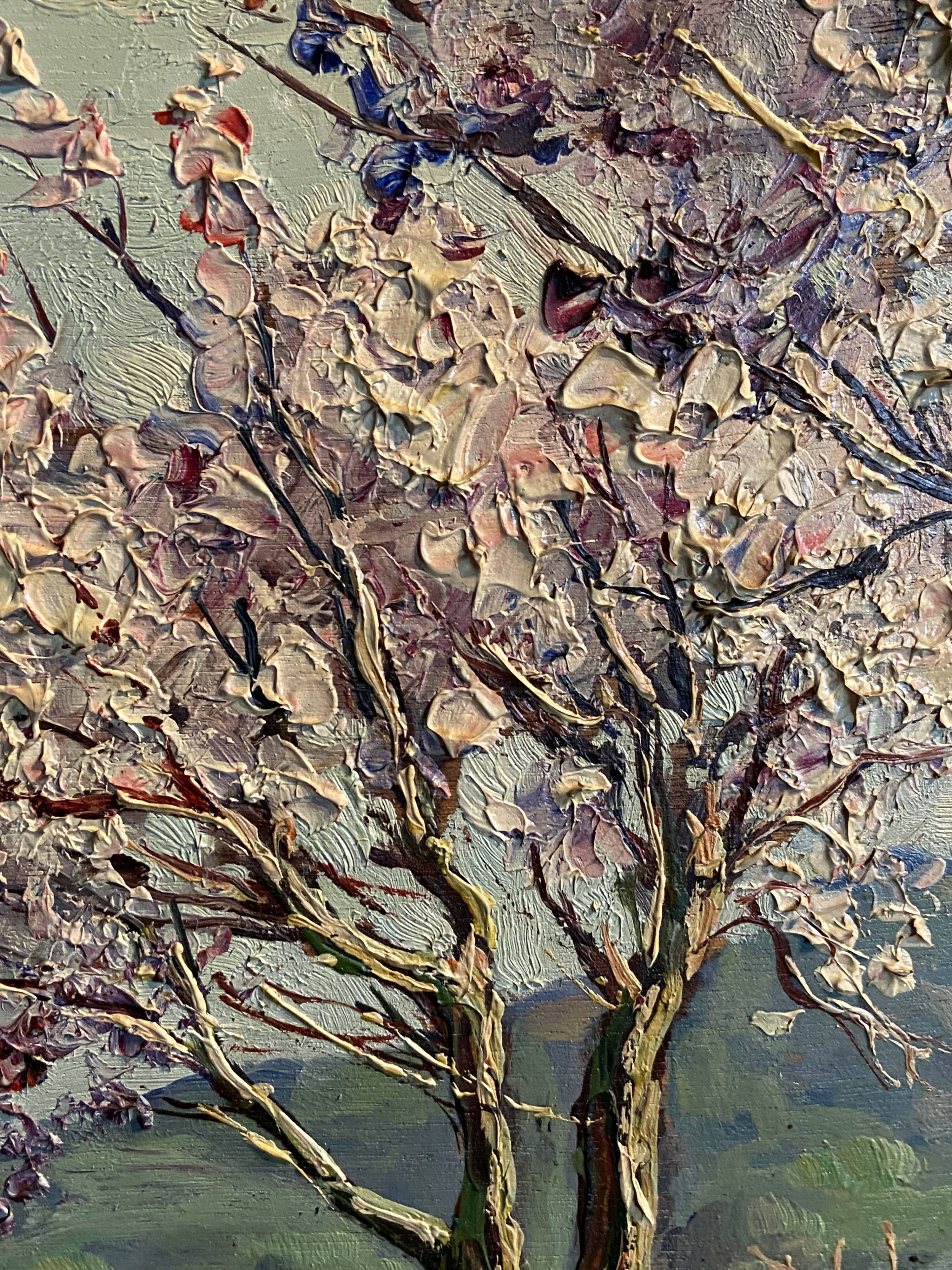 Landscape painting view from the village of Les Angles, Gard, Avignon, Hurard 1887-1956